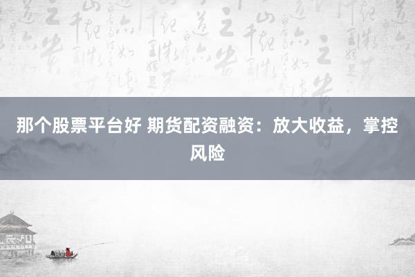 那个股票平台好 期货配资融资：放大收益，掌控风险