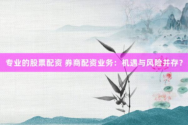 专业的股票配资 券商配资业务：机遇与风险并存？