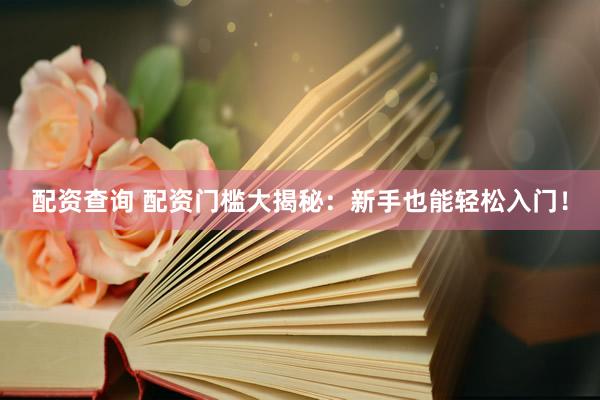 配资查询 配资门槛大揭秘：新手也能轻松入门！