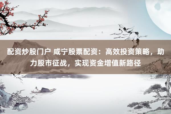 配资炒股门户 咸宁股票配资：高效投资策略，助力股市征战，实现资金增值新路径