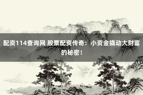 配资114查询网 股票配资传奇：小资金撬动大财富的秘密！