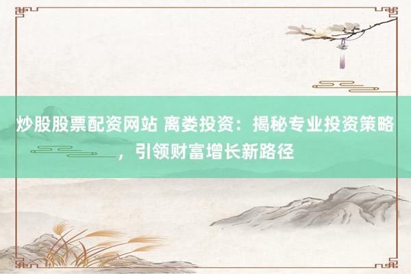 炒股股票配资网站 离娄投资：揭秘专业投资策略，引领财富增长新路径