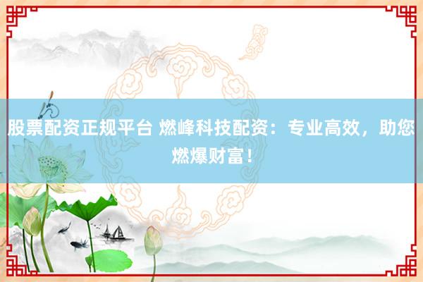 股票配资正规平台 燃峰科技配资：专业高效，助您燃爆财富！