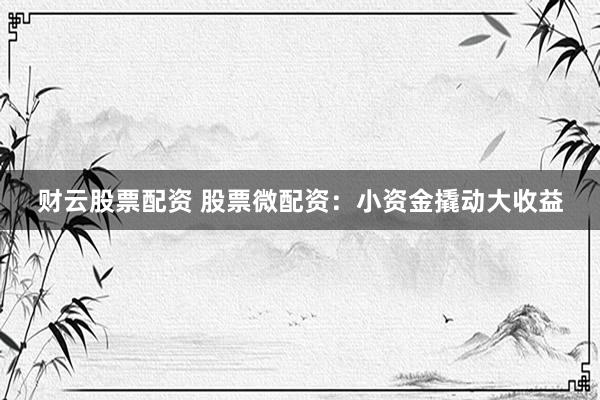 财云股票配资 股票微配资：小资金撬动大收益