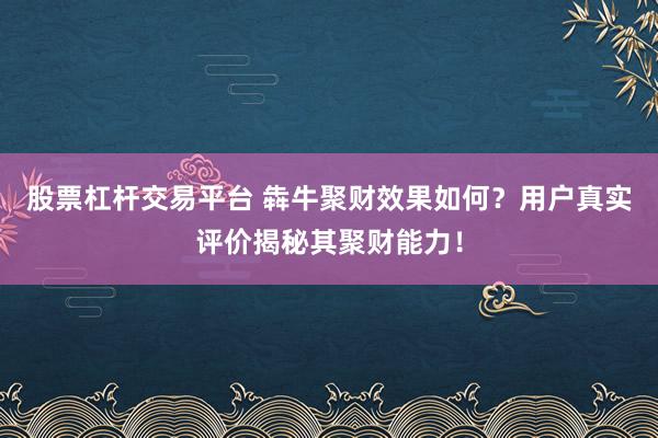 股票杠杆交易平台 犇牛聚财效果如何？用户真实评价揭秘其聚财能力！