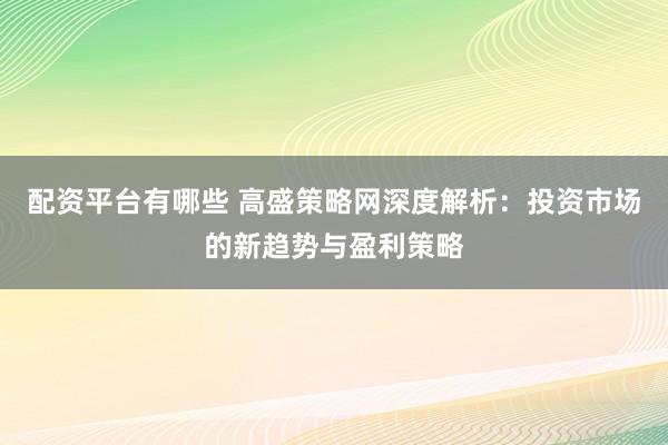 配资平台有哪些 高盛策略网深度解析：投资市场的新趋势与盈利策略