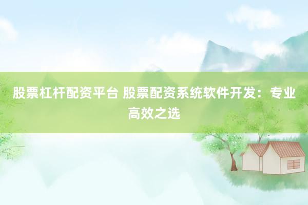 股票杠杆配资平台 股票配资系统软件开发：专业高效之选