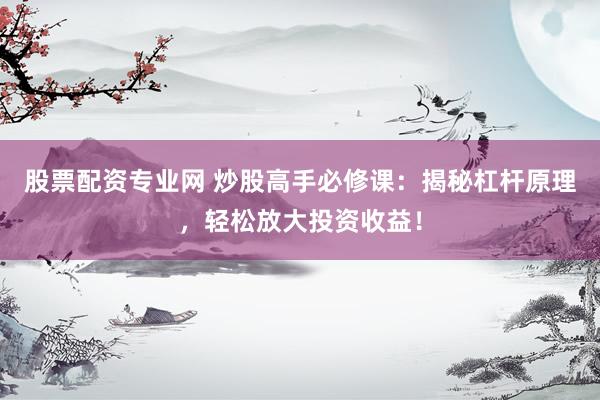 股票配资专业网 炒股高手必修课：揭秘杠杆原理，轻松放大投资收益！