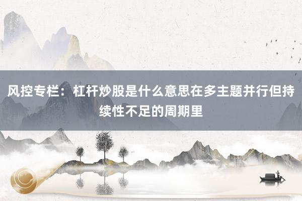 风控专栏：杠杆炒股是什么意思在多主题并行但持续性不足的周期里