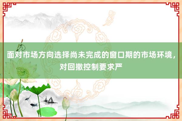 面对市场方向选择尚未完成的窗口期的市场环境，对回撤控制要求严
