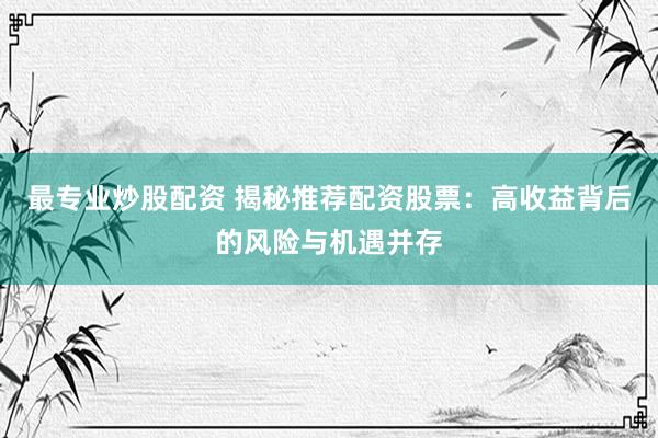 最专业炒股配资 揭秘推荐配资股票:高收益背后的风险与机遇并存