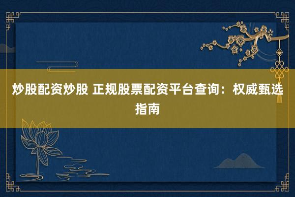 炒股配资炒股 正规股票配资平台查询：权威甄选指南