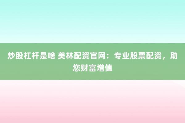 炒股杠杆是啥 美林配资官网：专业股票配资，助您财富增值