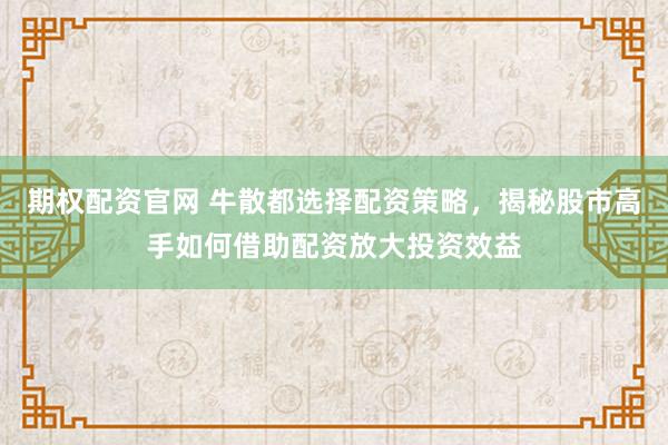 期权配资官网 牛散都选择配资策略,揭秘股市高手如何借助配资放大投资效益