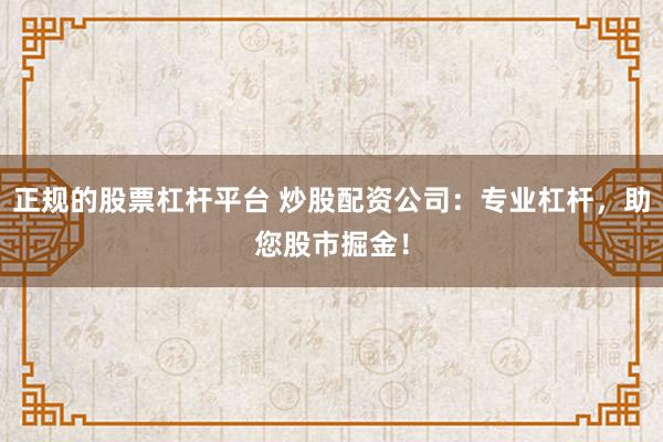 正规的股票杠杆平台 炒股配资公司：专业杠杆，助您股市掘金！